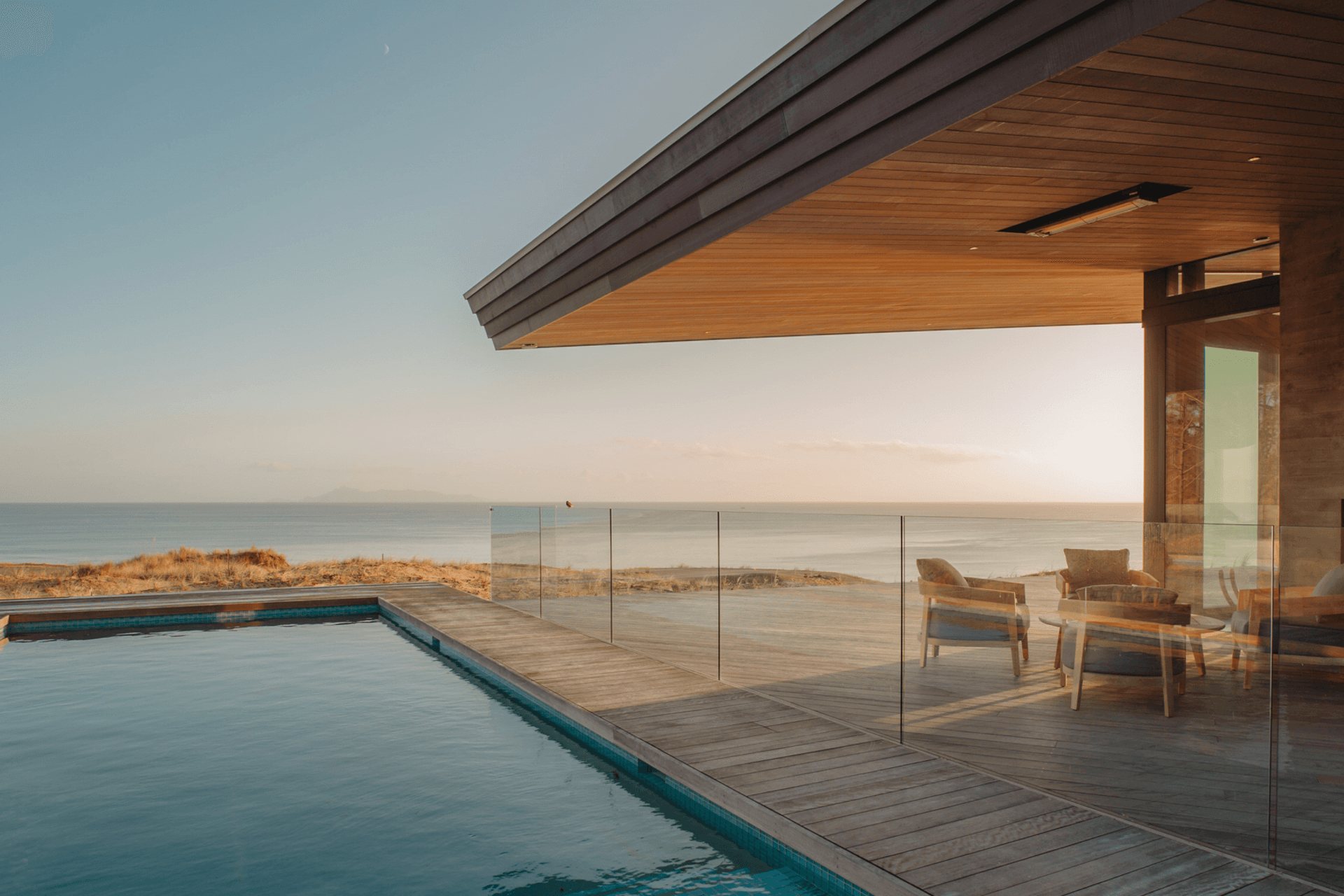 Pool terrace at dusk