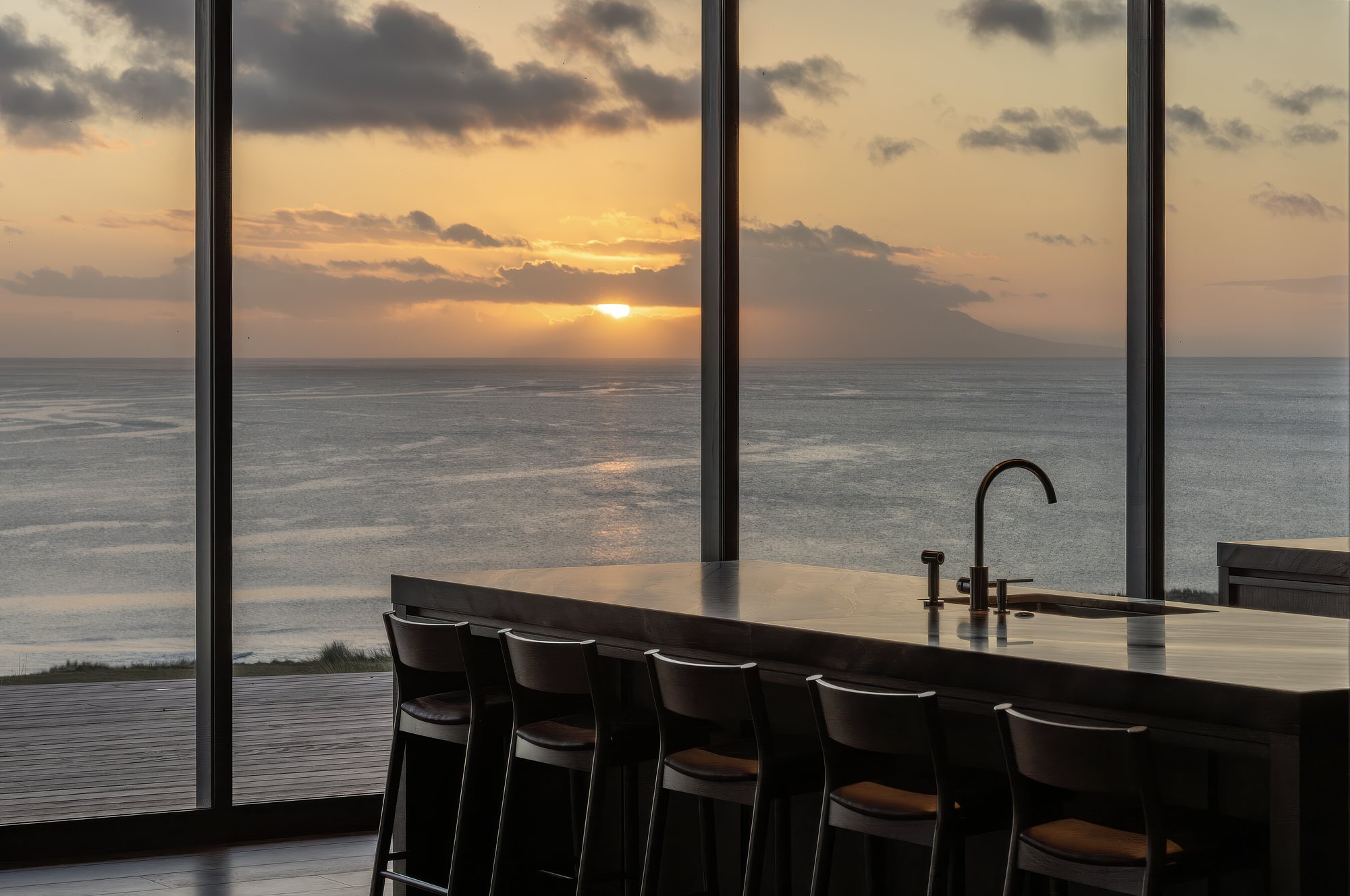 Kitchen island at golden hour